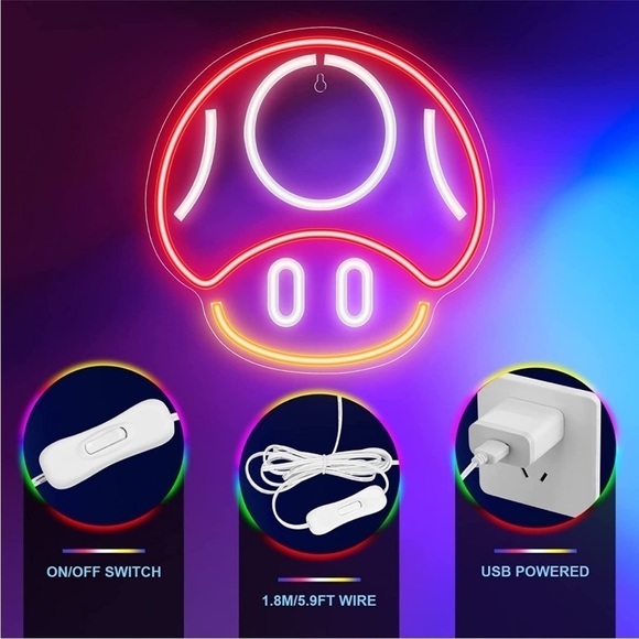 Mario Mushroom Nintendo Cartoon Video Game Neon Light LED Man Cave Kid/Teen Room - Picture 5 of 7